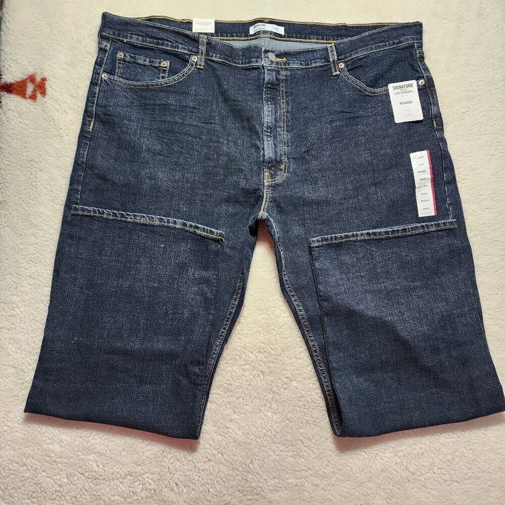 Signature Gold Levi Strauss Denim Jeans 46 x 30 Blue High Rise Dark Wash Relaxed